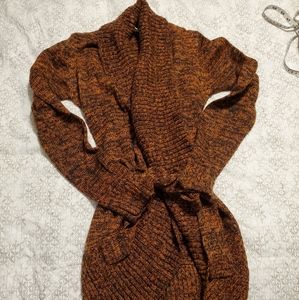 Modcloth Orange and Brown Belted Wrap Sweater